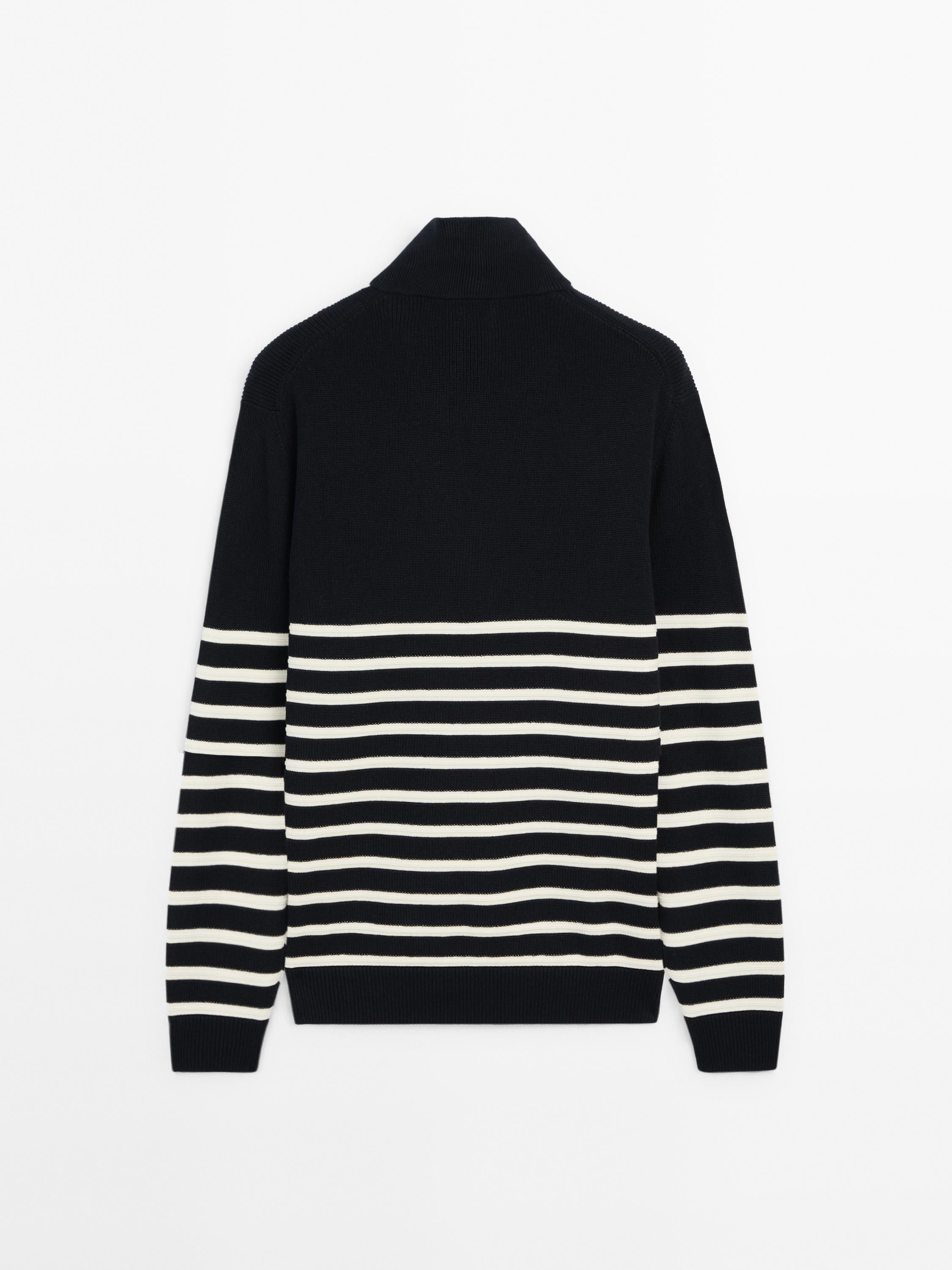 Massimo Dutti Contrast Knit With Mock Neck Men Sweater Navy / White | US-CF0142756