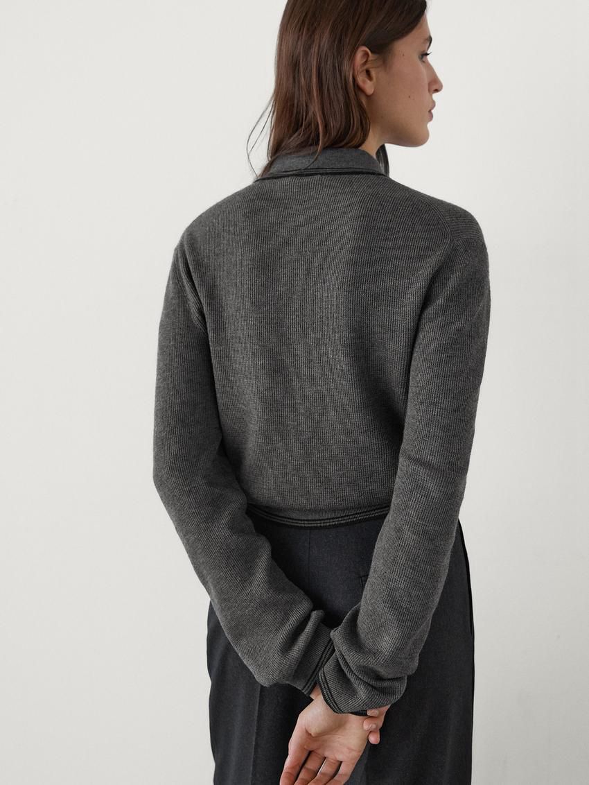 Massimo Dutti Contrast Knit With Polo Collar Women Sweater Grey | US-PV9473052