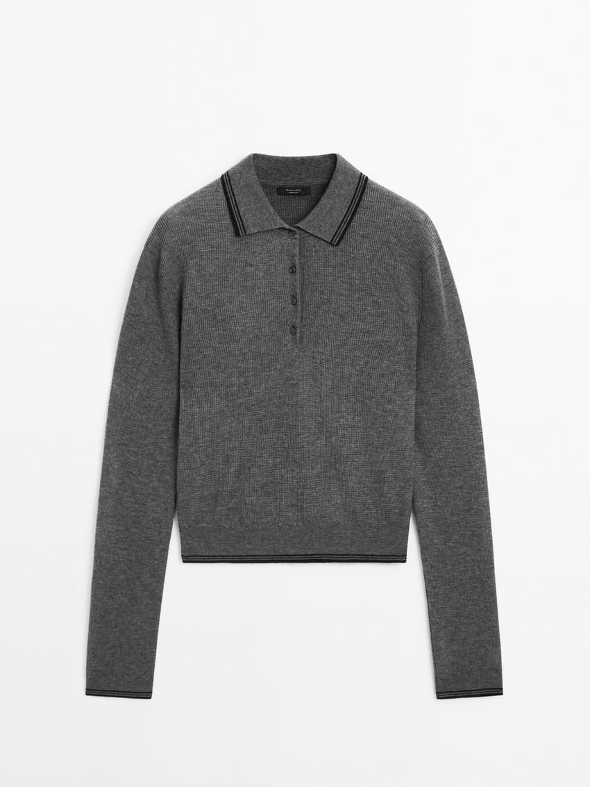Massimo Dutti Contrast Knit With Polo Collar Women Sweater Grey | US-PV9473052