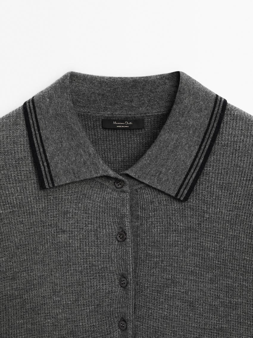 Massimo Dutti Contrast Knit With Polo Collar Women Sweater Grey | US-PV9473052