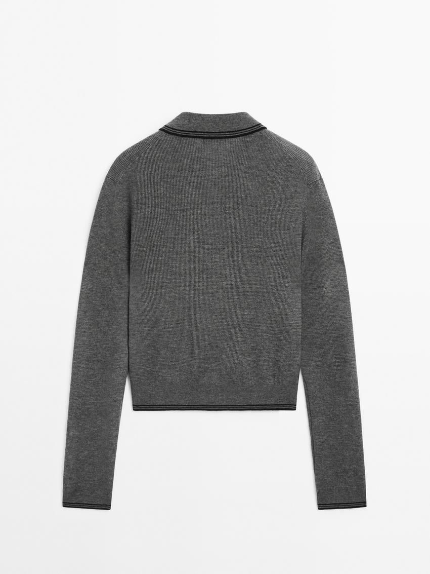 Massimo Dutti Contrast Knit With Polo Collar Women Sweater Grey | US-PV9473052