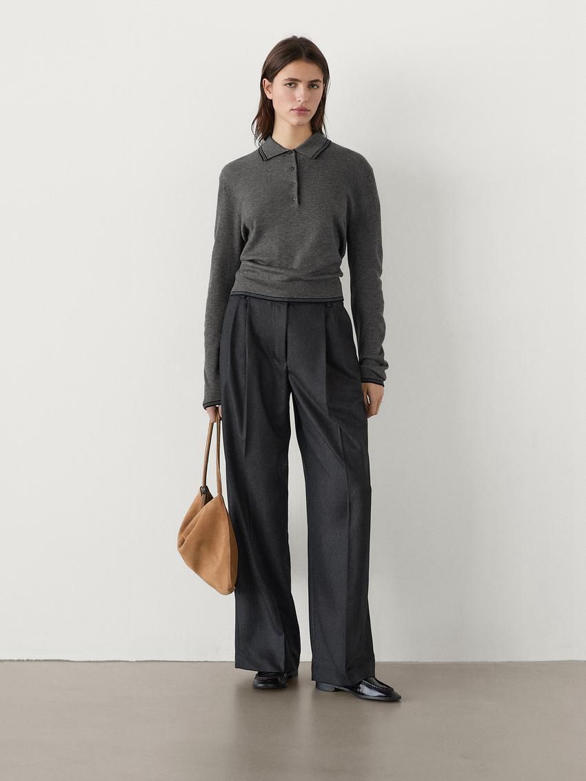 Massimo Dutti Contrast Knit With Polo Collar Women Sweater Grey | US-PV9473052