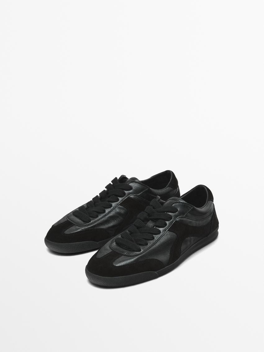 Massimo Dutti Contrast Leather Women Sneakers Black | US-XV2475693