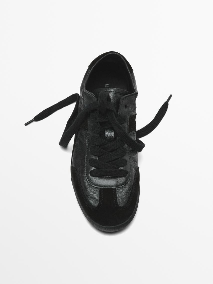 Massimo Dutti Contrast Leather Women Sneakers Black | US-XV2475693