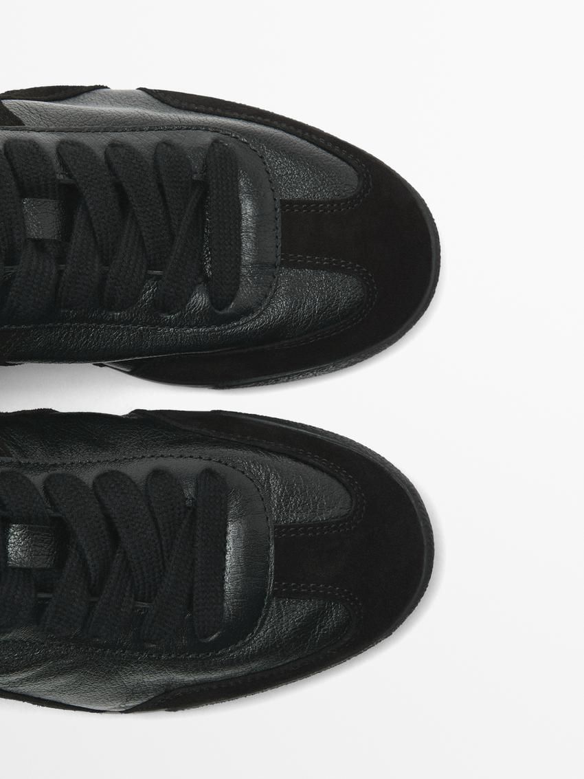 Massimo Dutti Contrast Leather Women Sneakers Black | US-XV2475693
