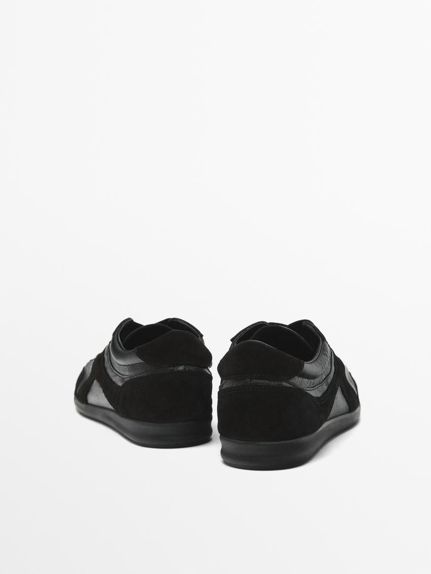 Massimo Dutti Contrast Leather Women Sneakers Black | US-XV2475693