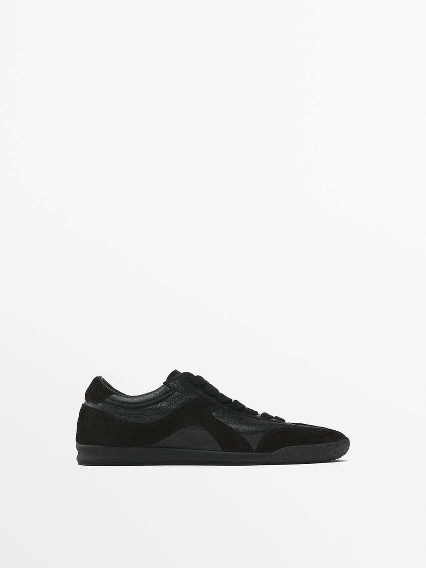 Massimo Dutti Contrast Leather Women Sneakers Black | US-XV2475693