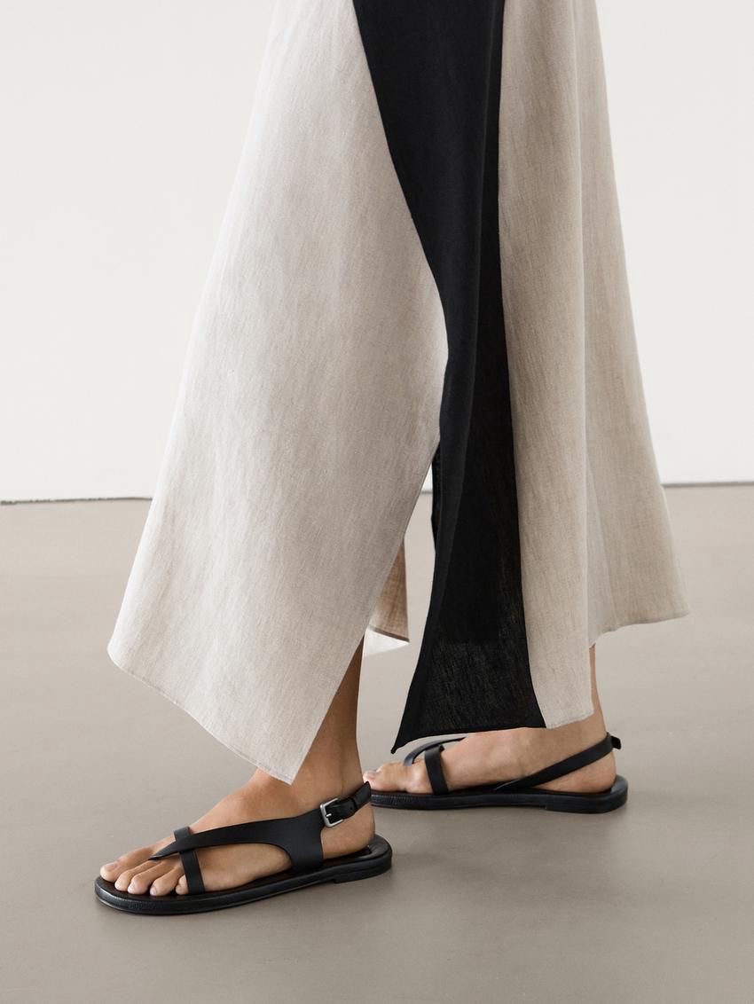 Massimo Dutti Contrast Linen Flared Midi Women Skirts Beige | US-OU8653217