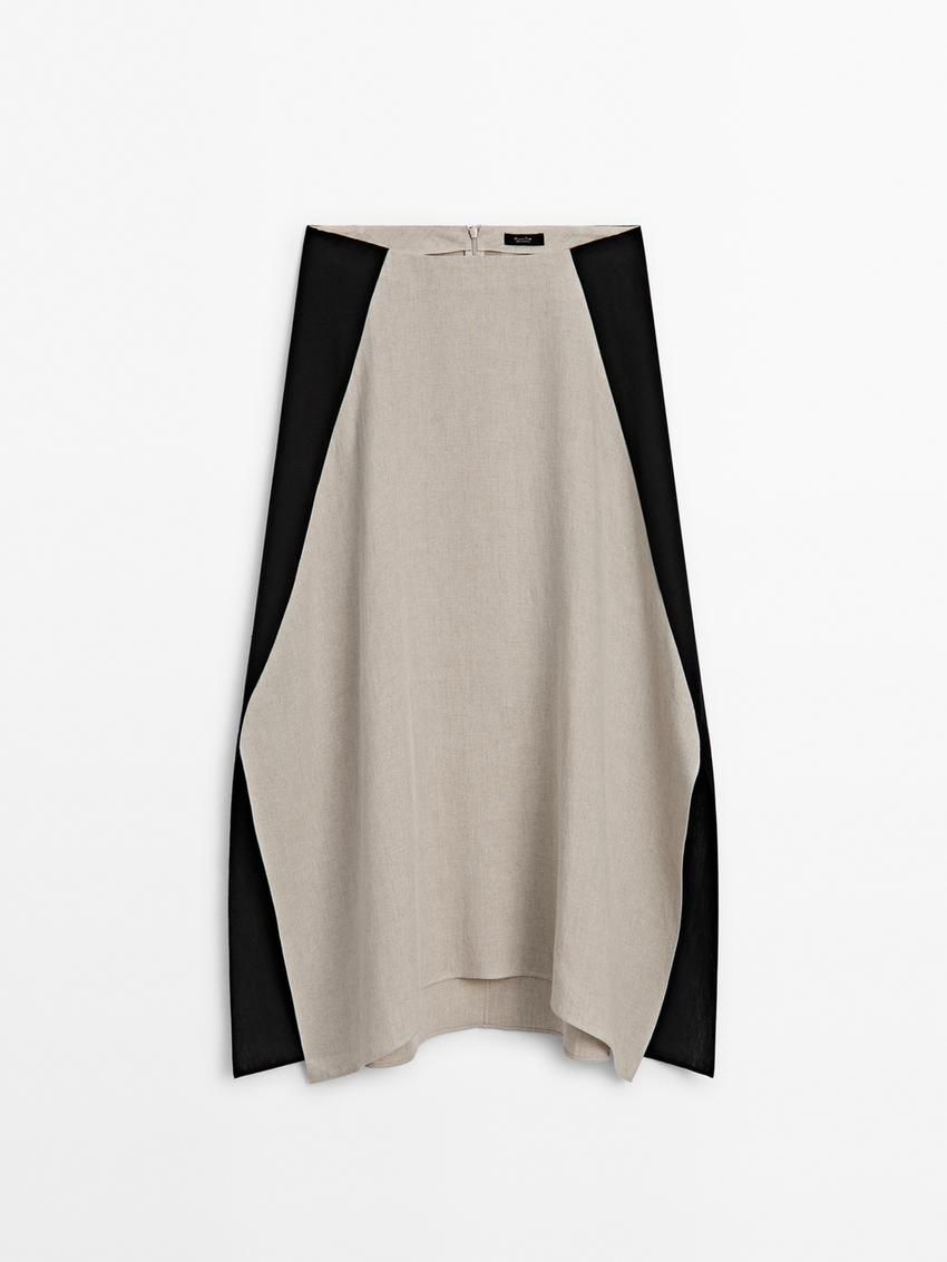 Massimo Dutti Contrast Linen Flared Midi Women Skirts Beige | US-OU8653217