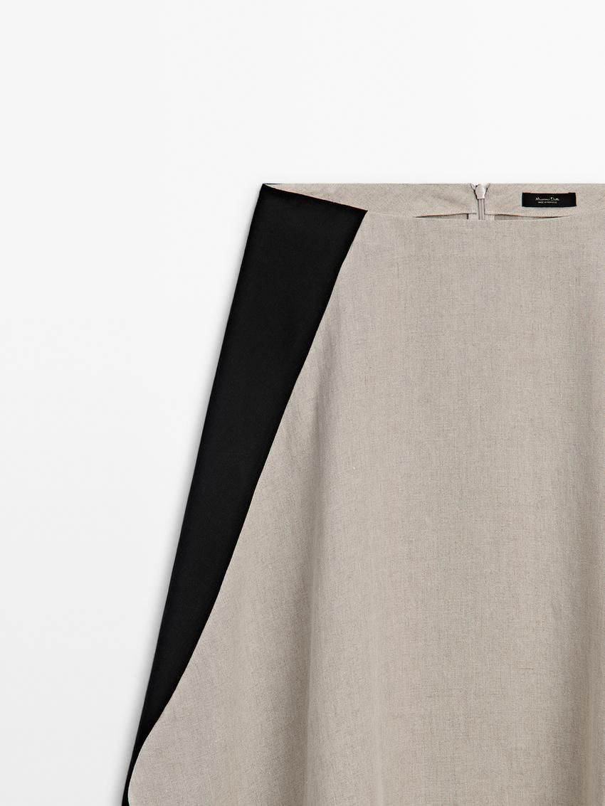 Massimo Dutti Contrast Linen Flared Midi Women Skirts Beige | US-OU8653217