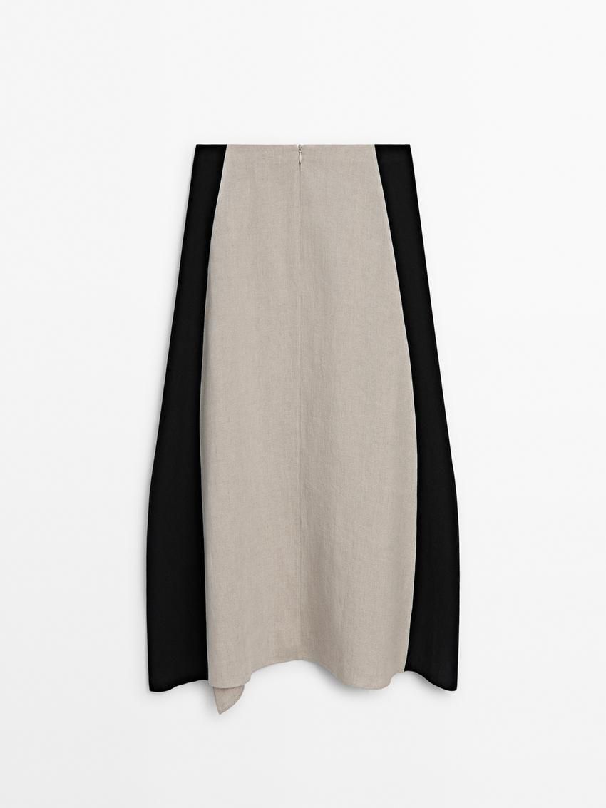 Massimo Dutti Contrast Linen Flared Midi Women Skirts Beige | US-OU8653217