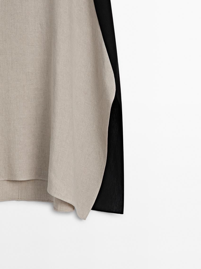 Massimo Dutti Contrast Linen Flared Midi Women Skirts Beige | US-OU8653217