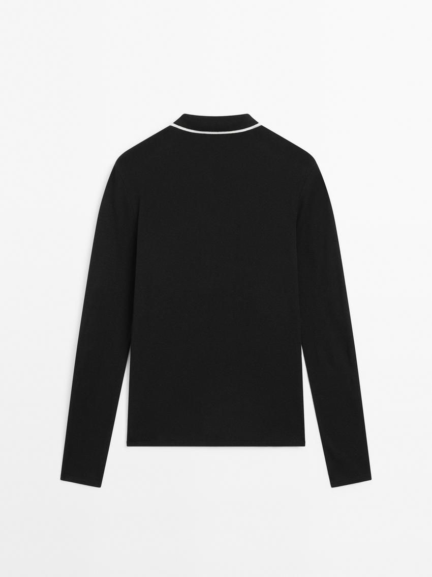 Massimo Dutti Contrast Polo Collar Women T-Shirt Black | US-UY1643875