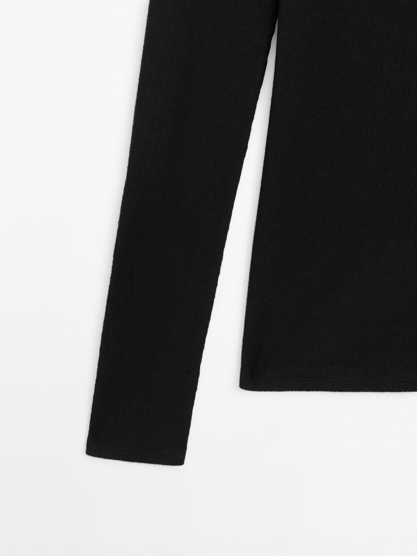 Massimo Dutti Contrast Polo Collar Women T-Shirt Black | US-UY1643875