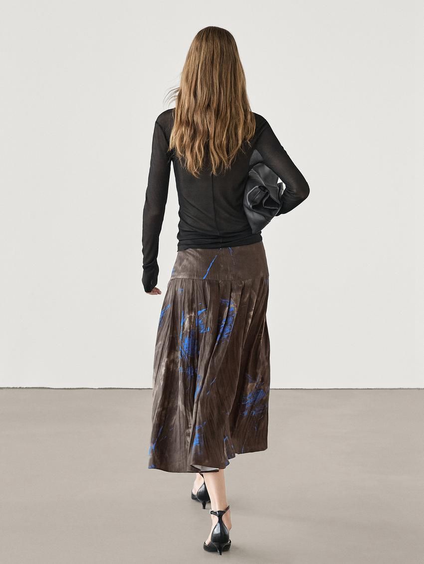 Massimo Dutti Contrast Print Midi Women Skirts Dark Brown / Blue | US-FT9067183