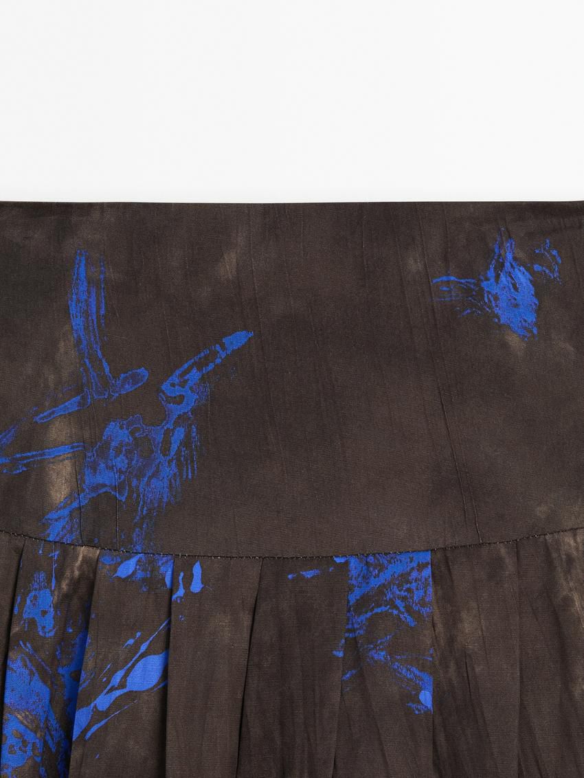 Massimo Dutti Contrast Print Midi Women Skirts Dark Brown / Blue | US-FT9067183