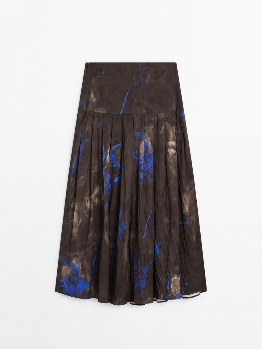 Massimo Dutti Contrast Print Midi Women Skirts Dark Brown / Blue | US-FT9067183