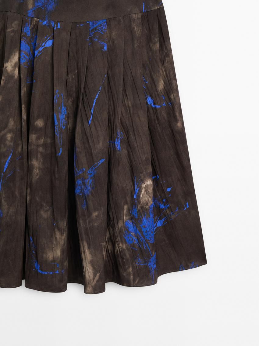 Massimo Dutti Contrast Print Midi Women Skirts Dark Brown / Blue | US-FT9067183