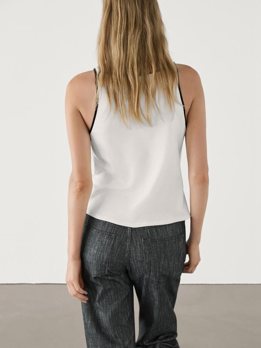 Massimo Dutti Contrast Trim Women T-Shirt White | US-SU1098524