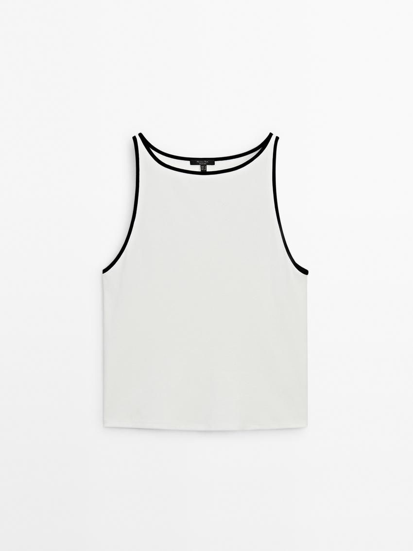 Massimo Dutti Contrast Trim Women T-Shirt White | US-SU1098524