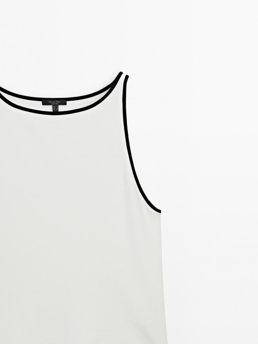 Massimo Dutti Contrast Trim Women T-Shirt White | US-SU1098524