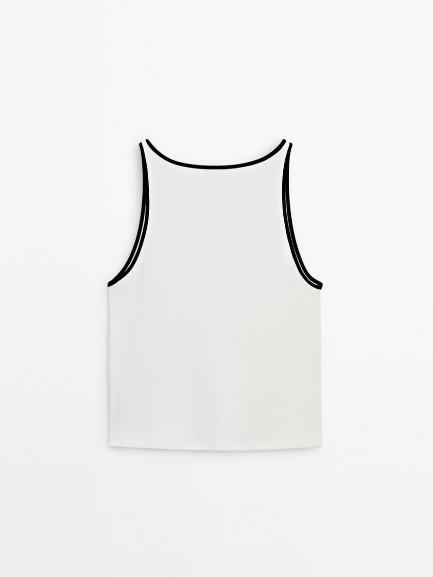 Massimo Dutti Contrast Trim Women T-Shirt White | US-SU1098524
