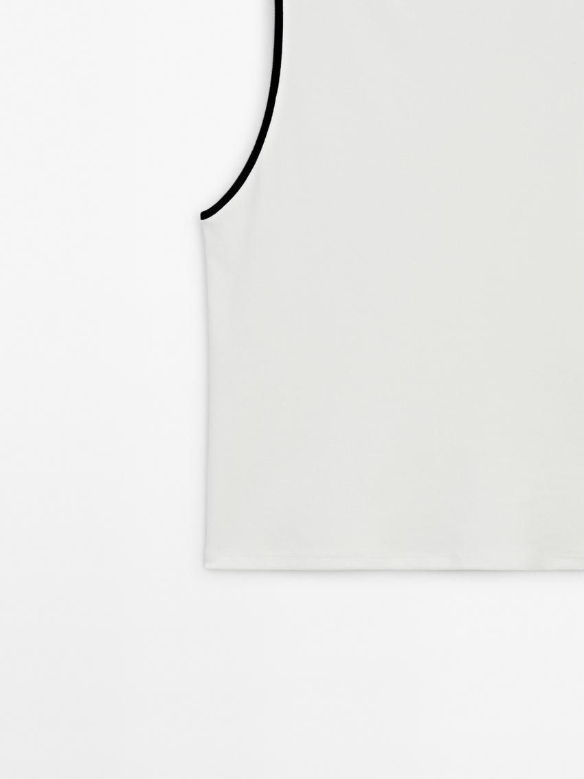 Massimo Dutti Contrast Trim Women T-Shirt White | US-SU1098524