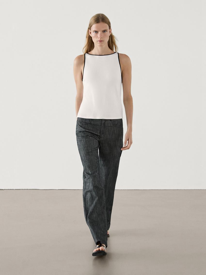 Massimo Dutti Contrast Trim Women T-Shirt White | US-SU1098524