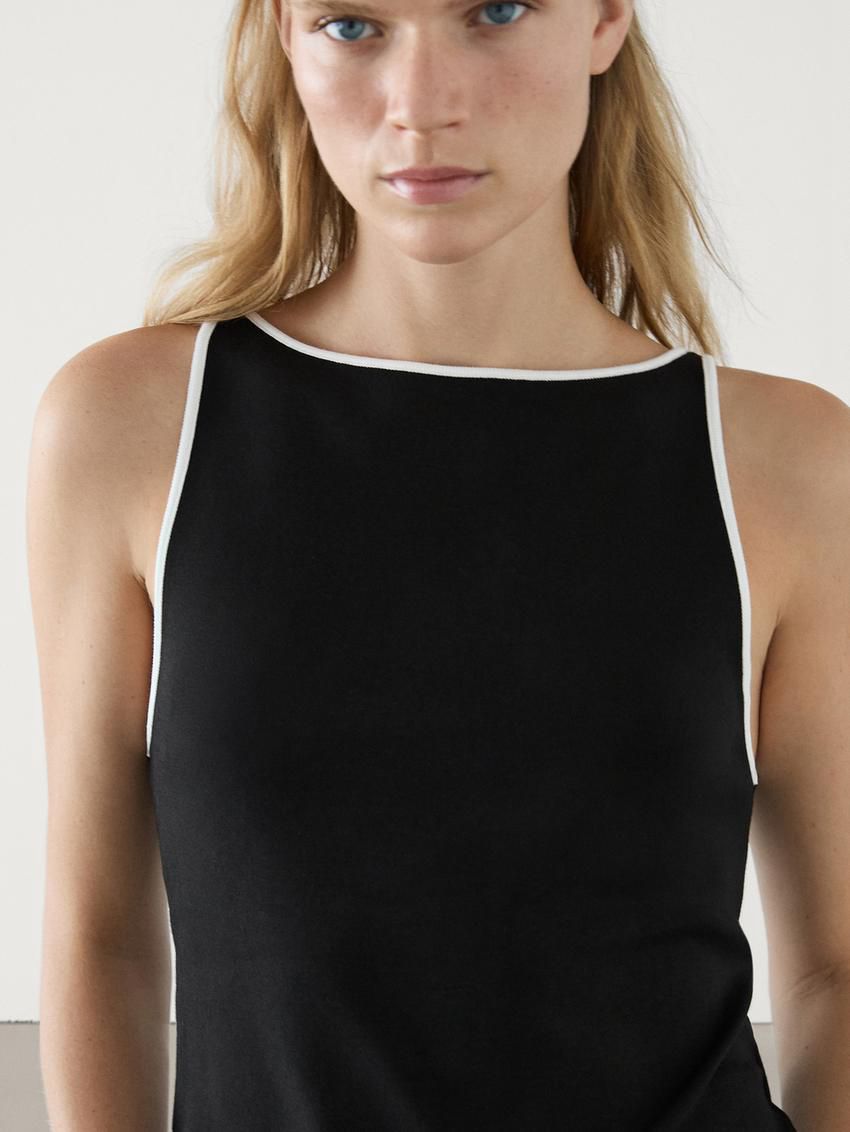 Massimo Dutti Contrast Trim Women T-Shirt Black | US-HO3794628