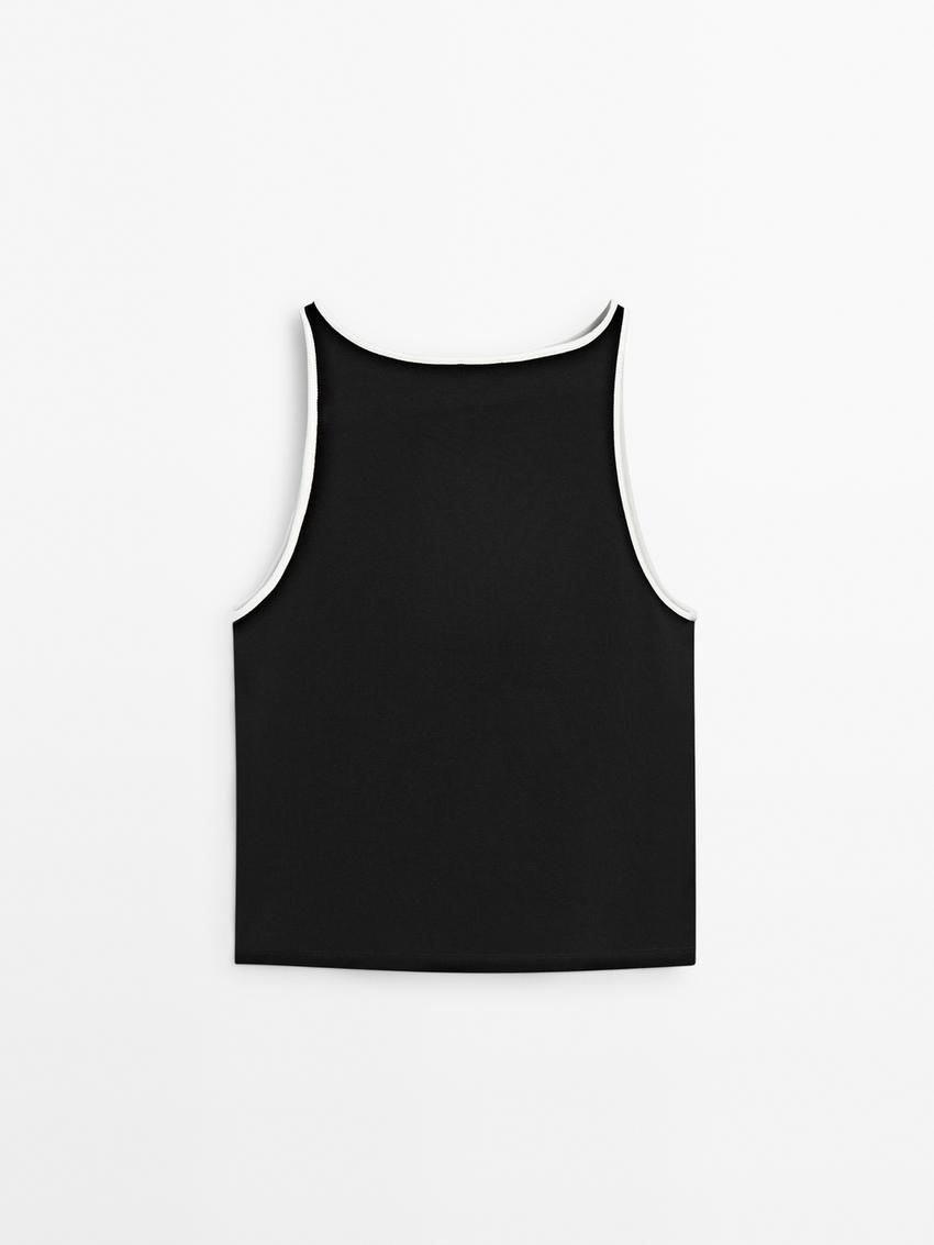 Massimo Dutti Contrast Trim Women T-Shirt Black | US-HO3794628