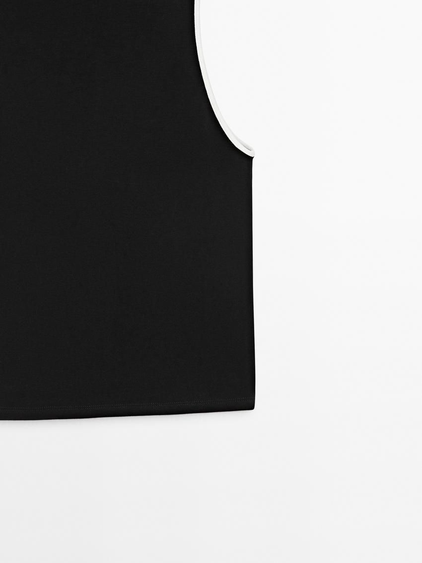 Massimo Dutti Contrast Trim Women T-Shirt Black | US-HO3794628