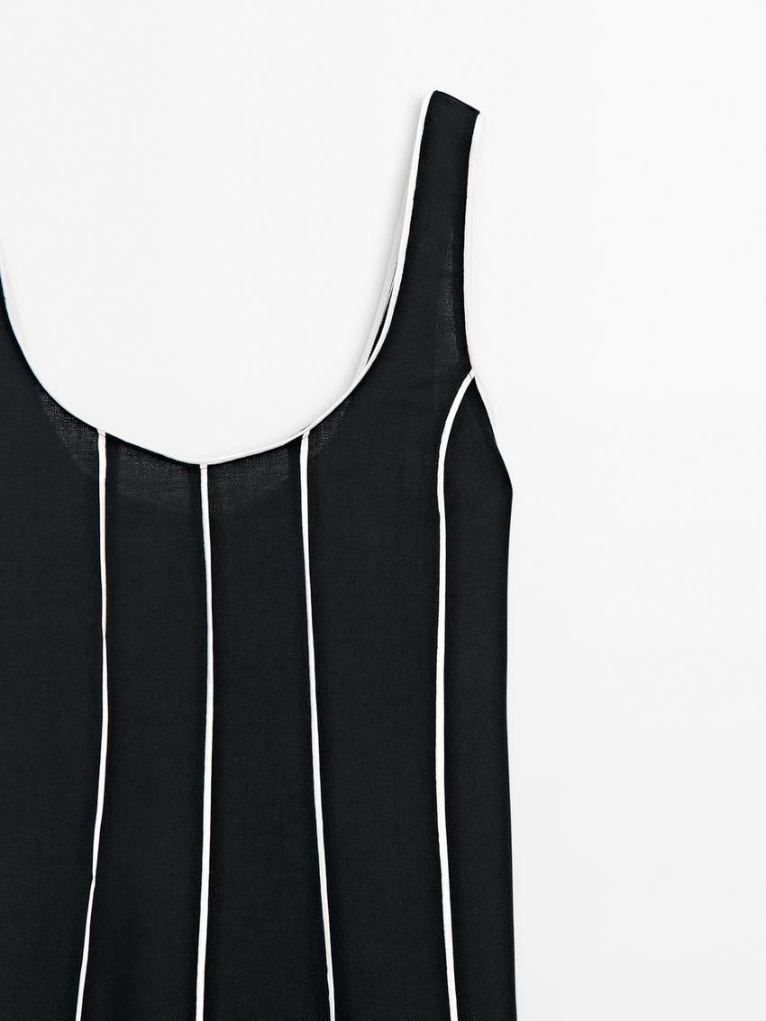 Massimo Dutti Contrast Two-tone Striped Midi Women Dress Black | US-ID9240178