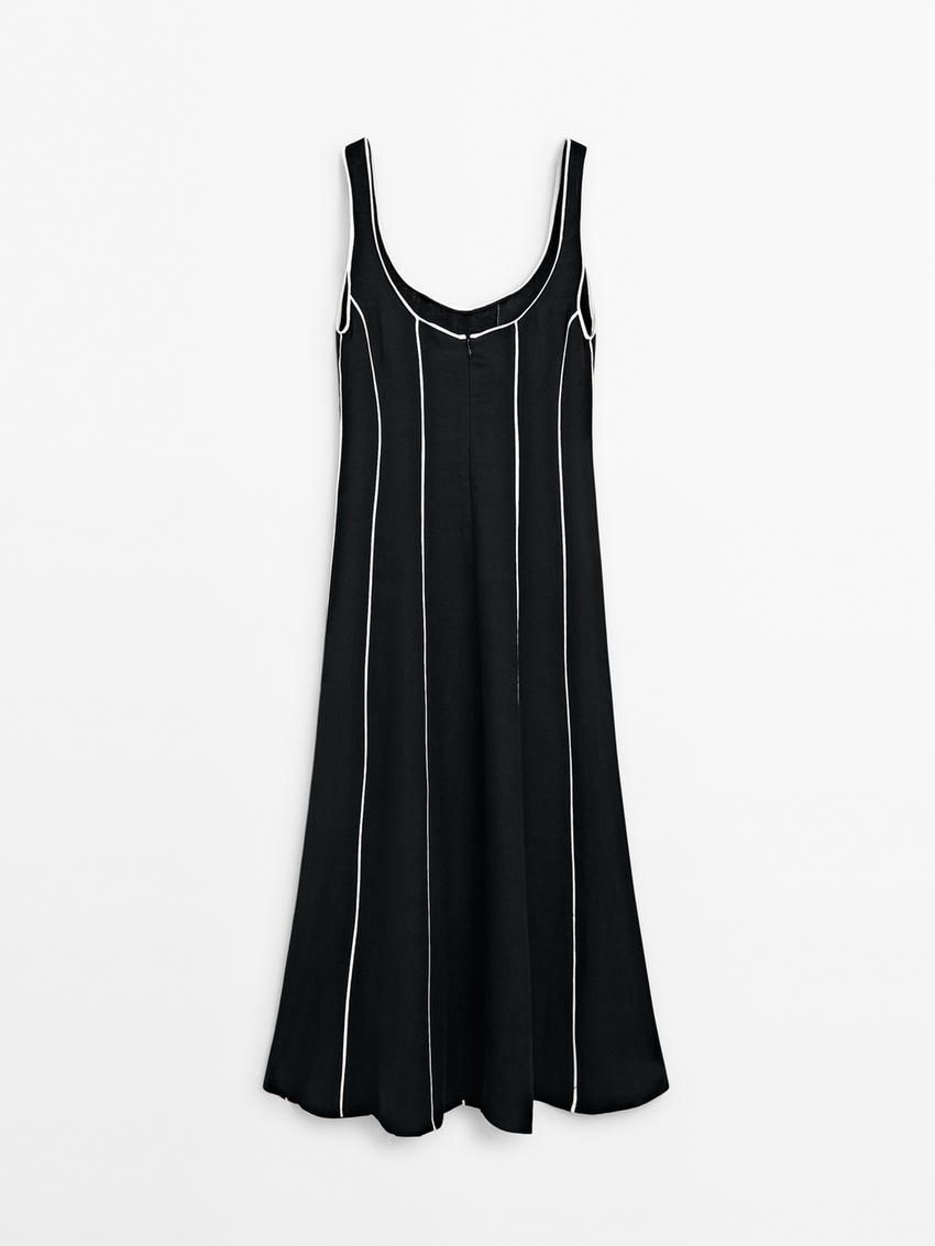 Massimo Dutti Contrast Two-tone Striped Midi Women Dress Black | US-ID9240178