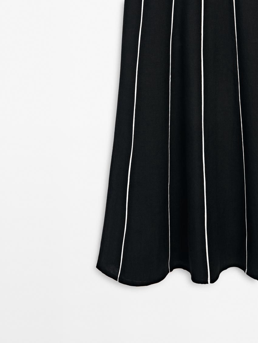 Massimo Dutti Contrast Two-tone Striped Midi Women Dress Black | US-ID9240178