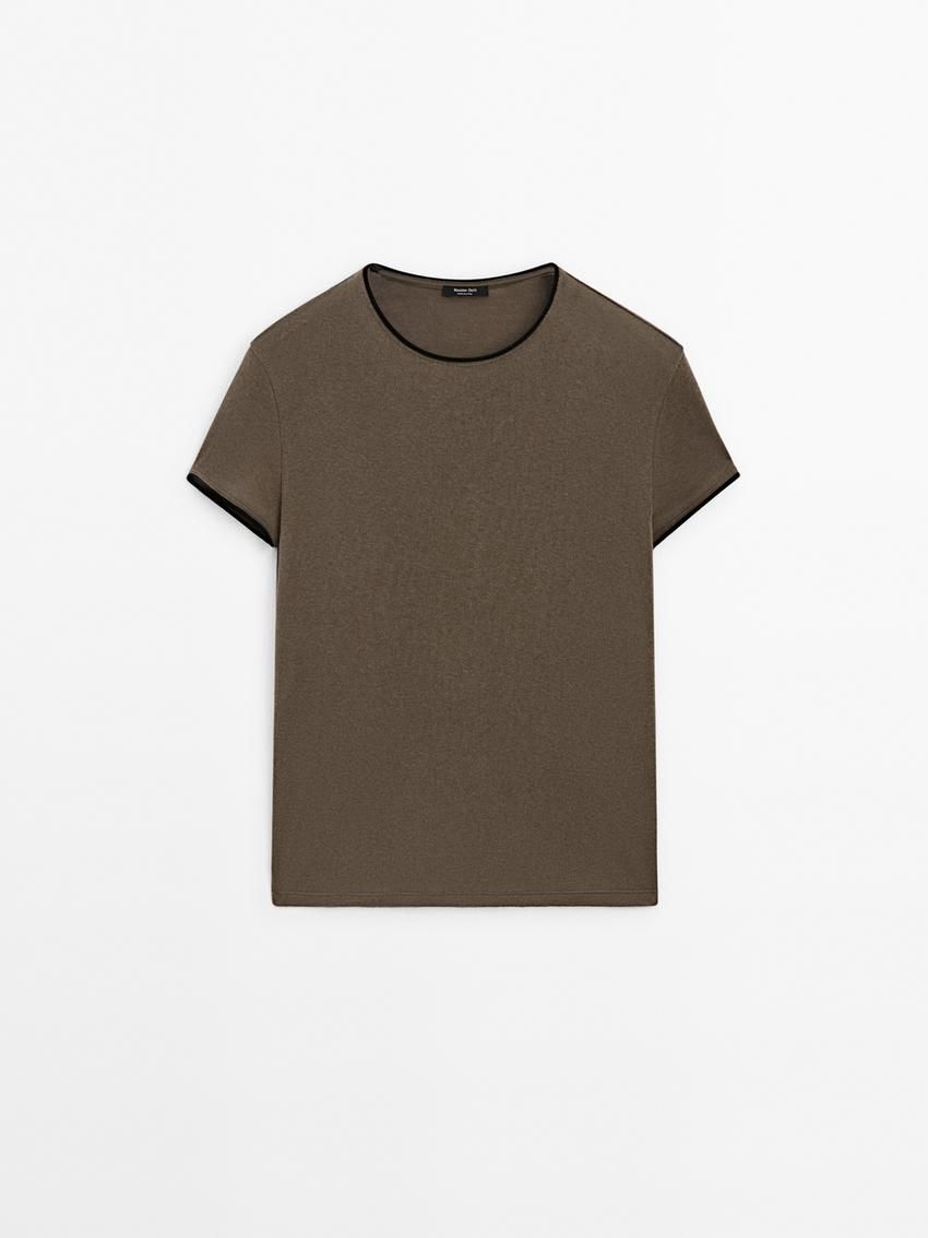 Massimo Dutti Contrasting Fine Women T-Shirt Dark Brown | US-DC8613597