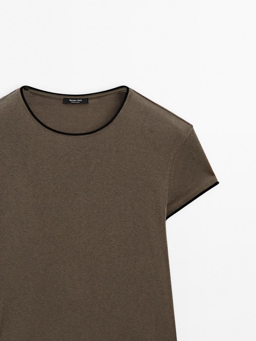 Massimo Dutti Contrasting Fine Women T-Shirt Dark Brown | US-DC8613597