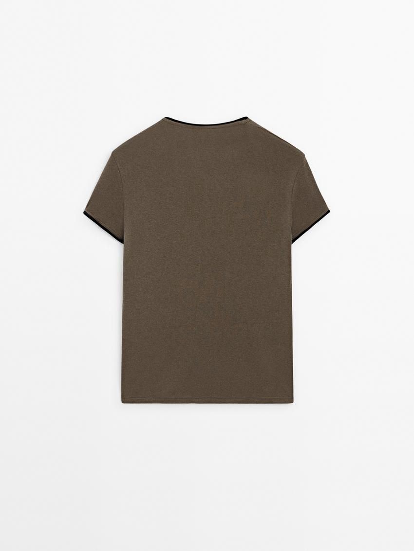 Massimo Dutti Contrasting Fine Women T-Shirt Dark Brown | US-DC8613597