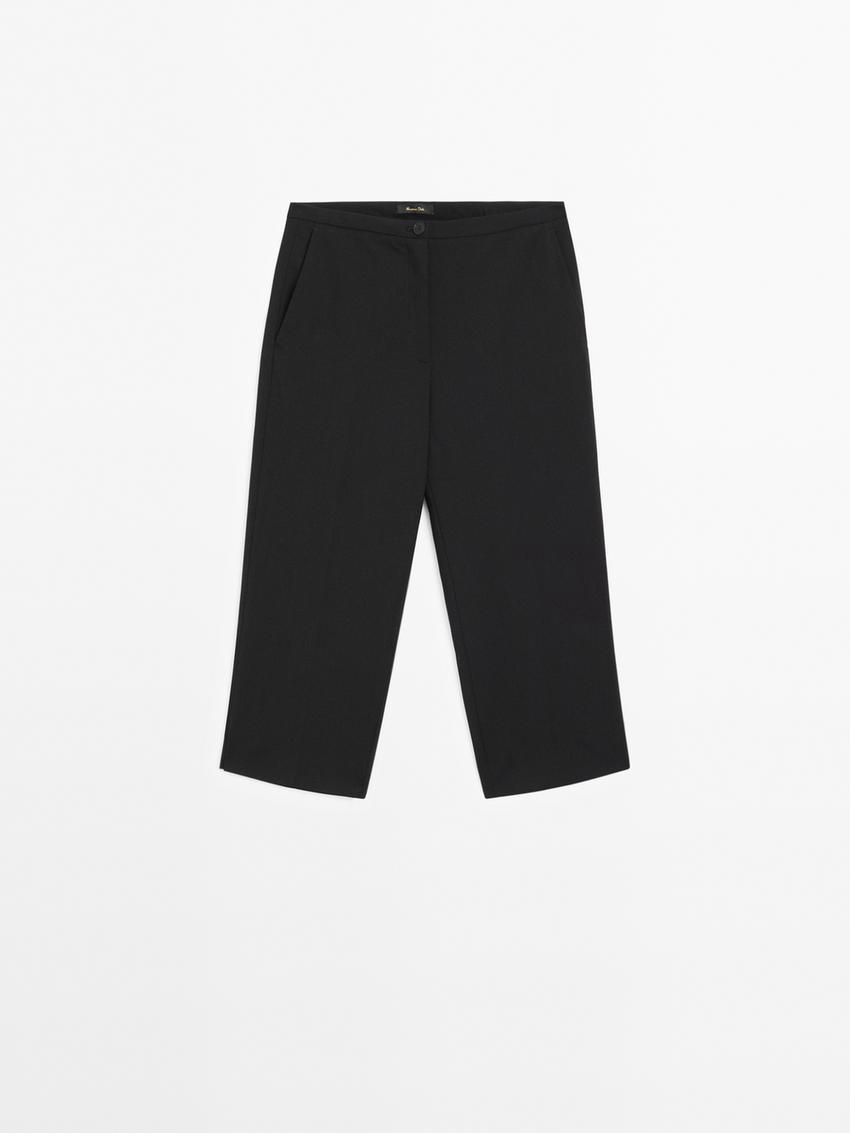 Massimo Dutti Cool Wool Capris Women Trousers Black | US-YF8425016