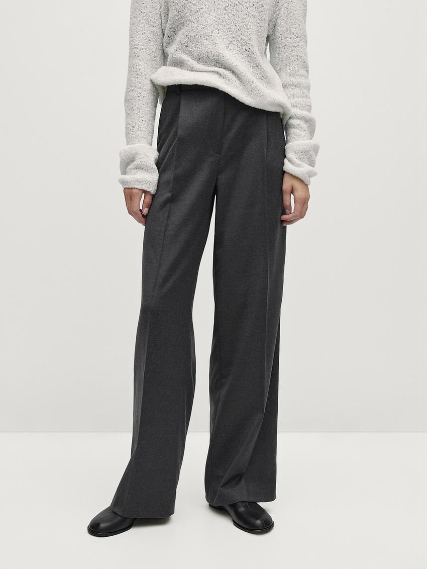 Massimo Dutti Cool Wool Pleated Women Trousers Dark Grey | US-UQ4706395