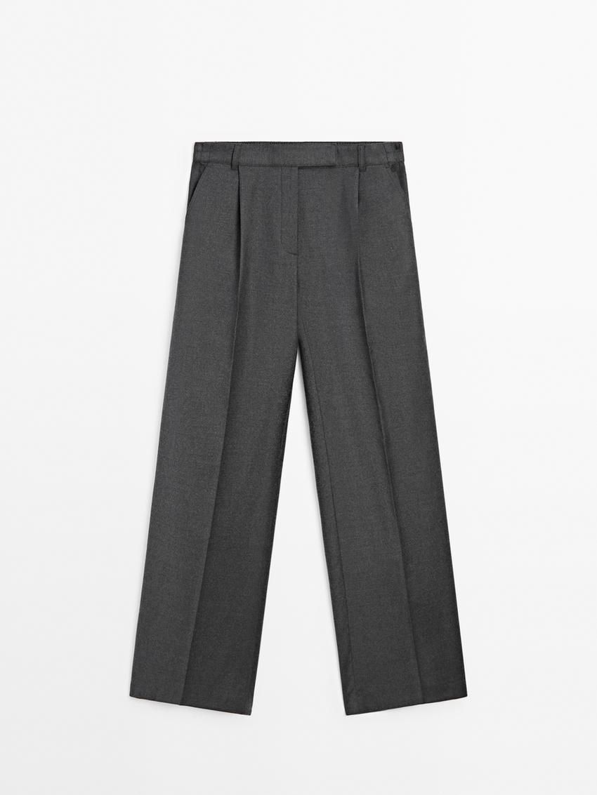 Massimo Dutti Cool Wool Pleated Women Trousers Dark Grey | US-UQ4706395