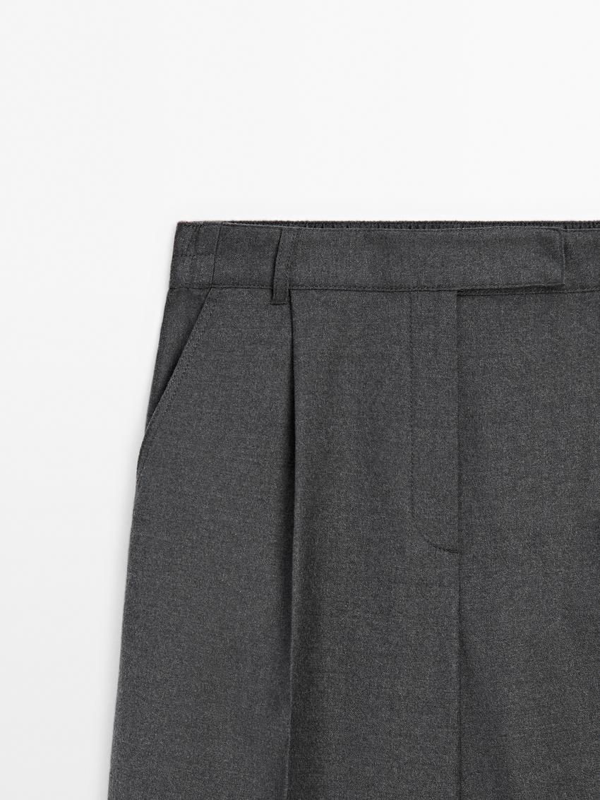 Massimo Dutti Cool Wool Pleated Women Trousers Dark Grey | US-UQ4706395