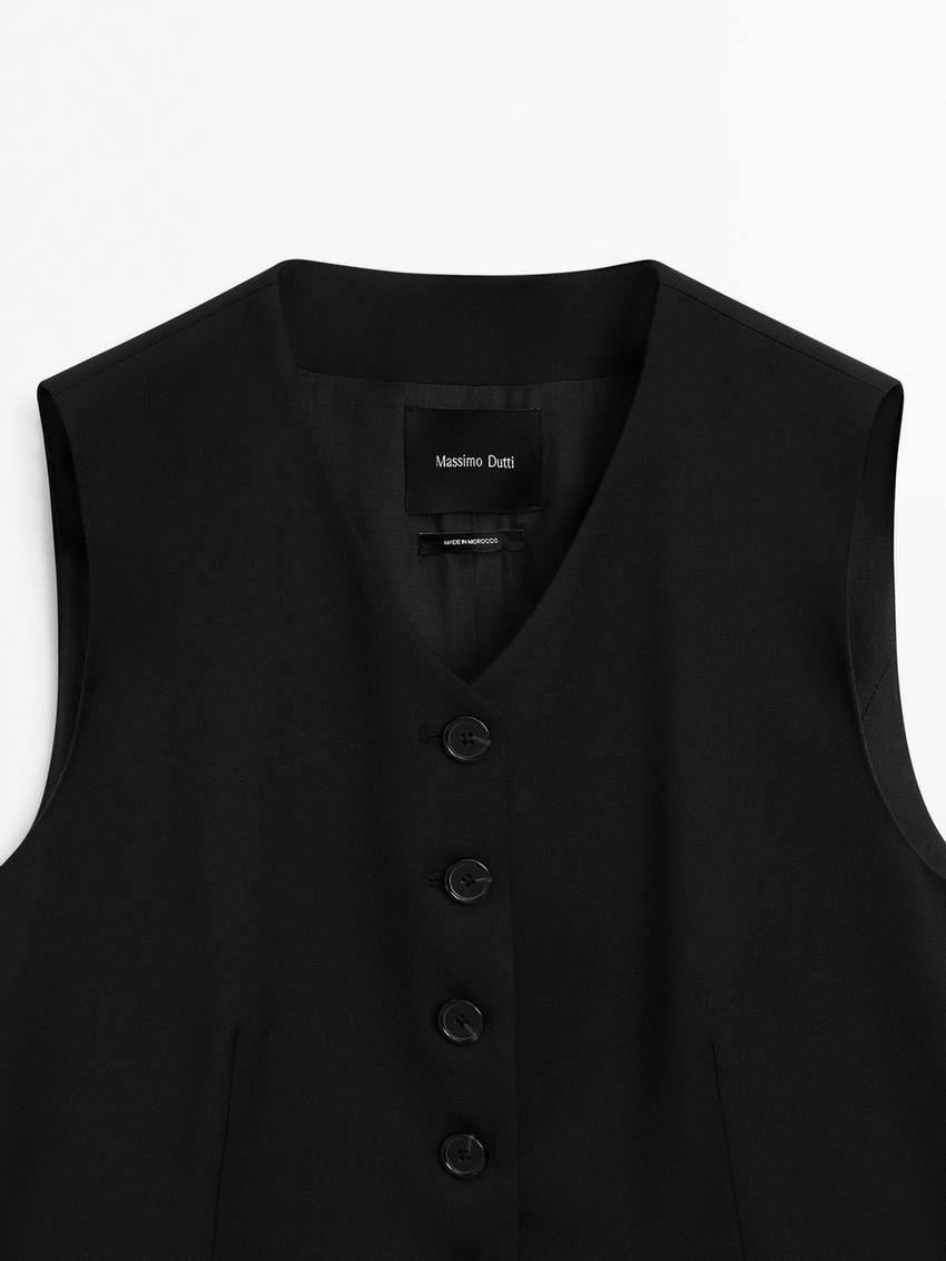 Massimo Dutti Cool Wool Suit Waistcoat Women Vest Black | US-GL7906248