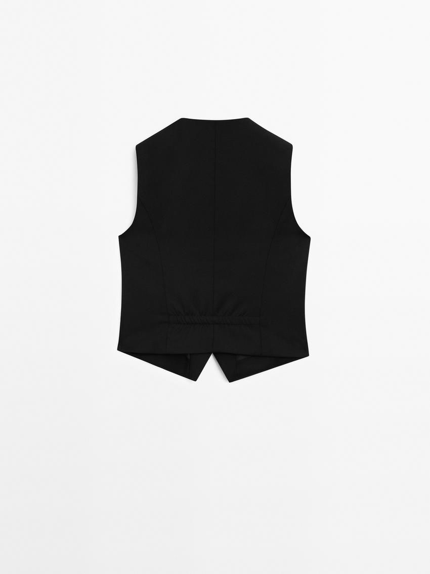 Massimo Dutti Cool Wool Suit Waistcoat Women Vest Black | US-GL7906248