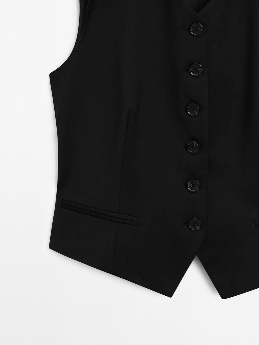 Massimo Dutti Cool Wool Suit Waistcoat Women Vest Black | US-GL7906248