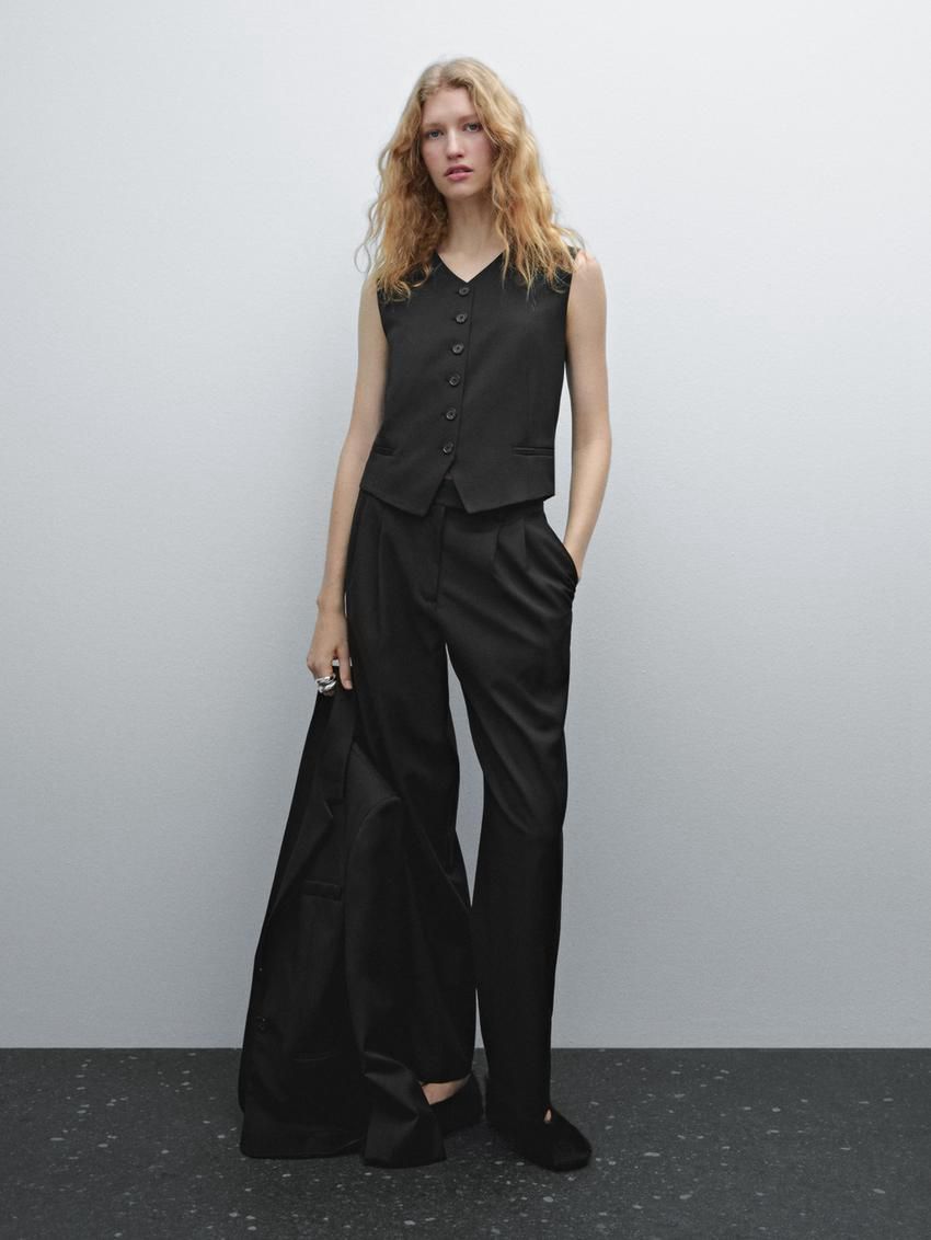 Massimo Dutti Cool Wool Suit Waistcoat Women Vest Black | US-GL7906248