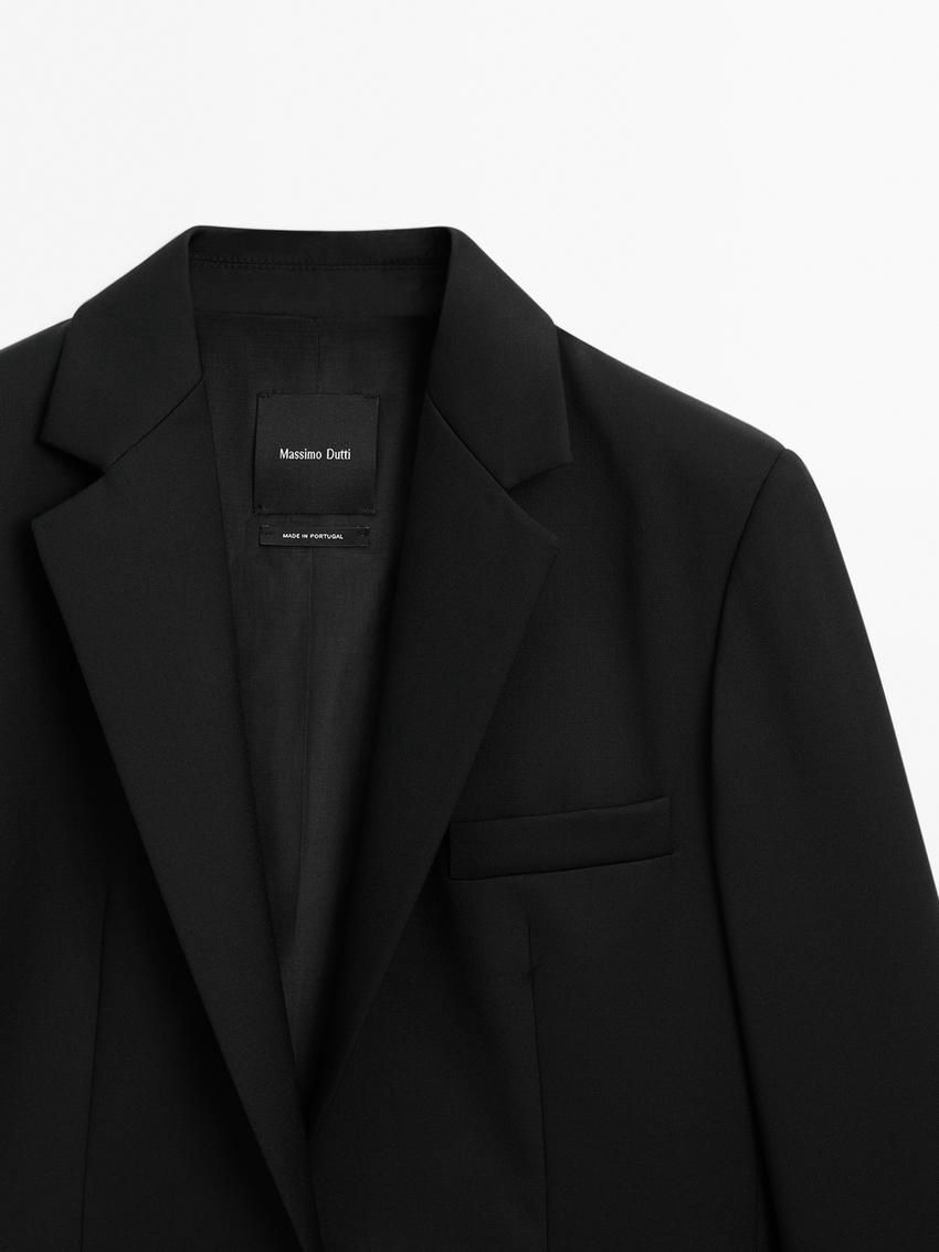 Massimo Dutti Cool Wool Suit Women Blazer Black | US-OJ9182740