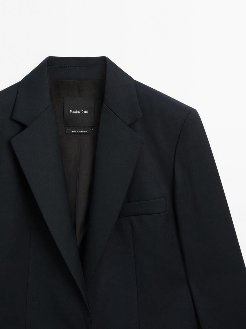 Massimo Dutti Cool Wool Suit Women Blazer Dark Blue | US-VT8359271