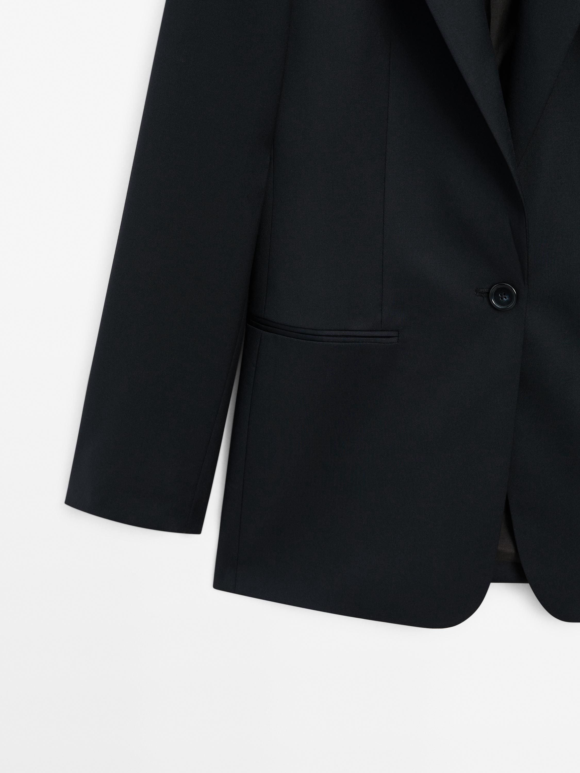 Massimo Dutti Cool Wool Suit Women Blazer Dark Blue | US-VT8359271