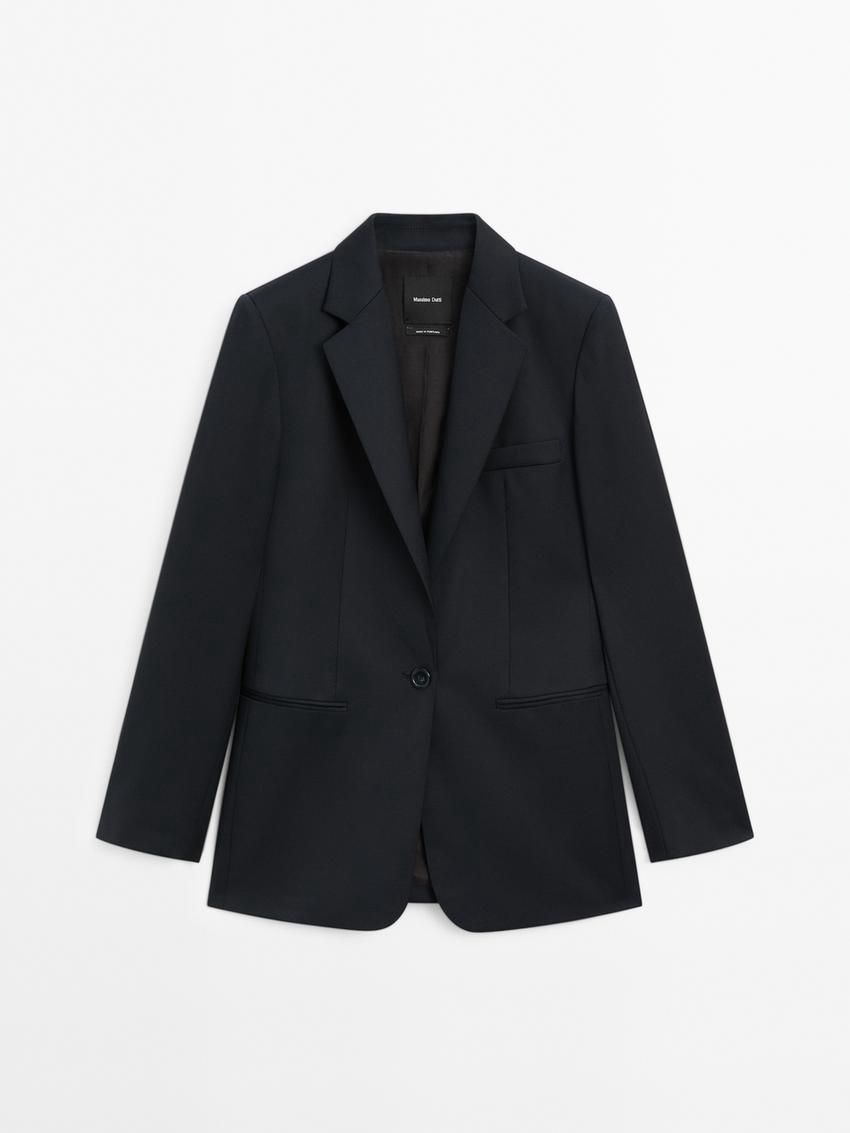 Massimo Dutti Cool Wool Suit Women Blazer Dark Blue | US-VT8359271