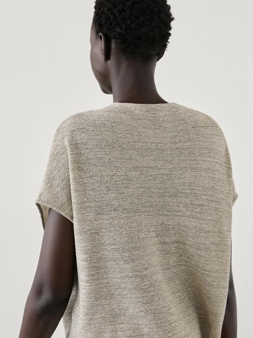 Massimo Dutti Co-ord With Melange Detail Women T-Shirt Khaki | US-QR1623085